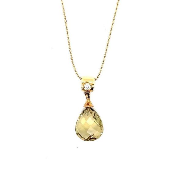 14k Lemon Quartz & Diamond Necklace - Picture 1 of 8